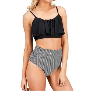 NWOT Sexy Modest 2-piece Swimsuit Black & White L